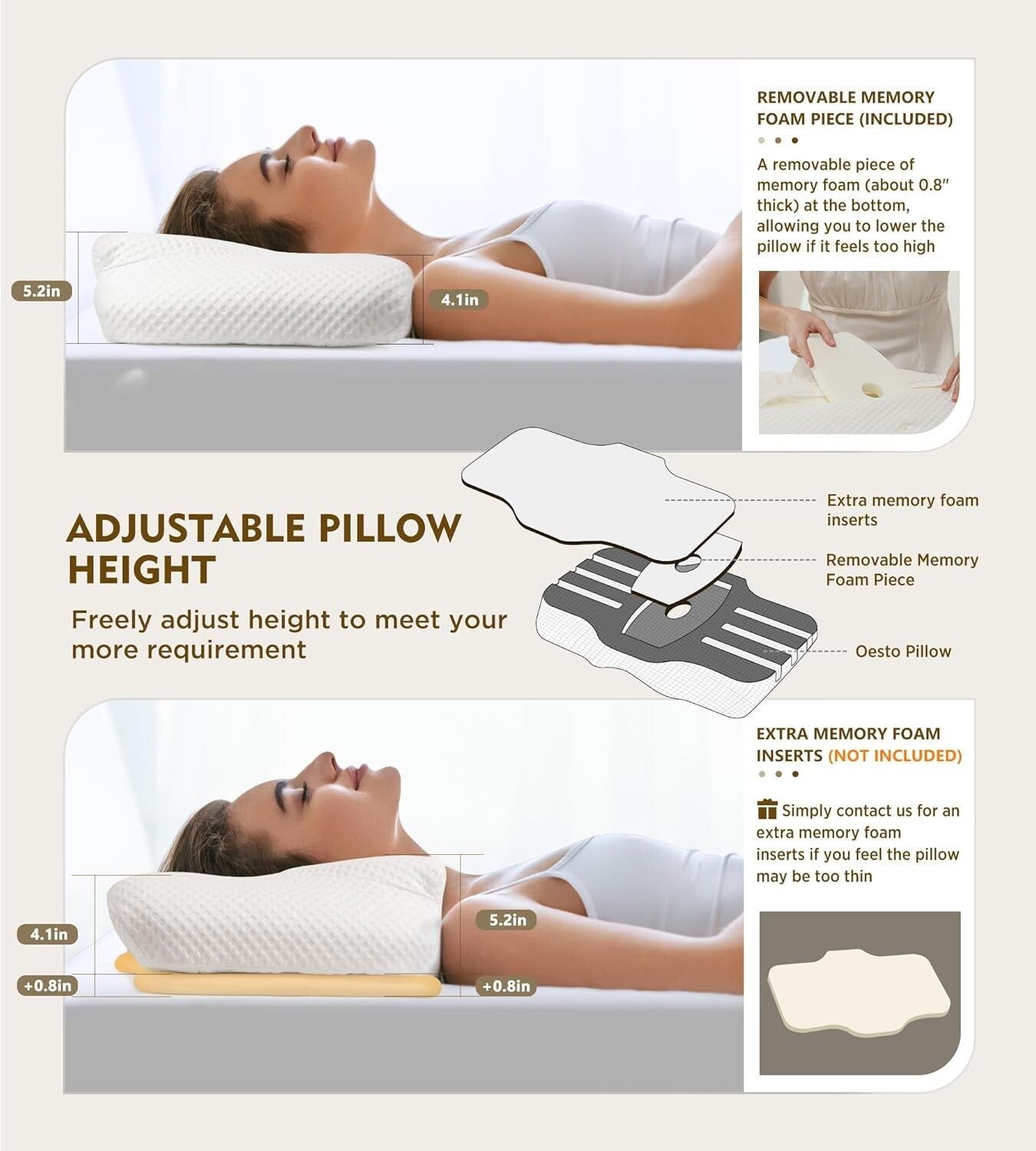 Adjustable Cervical Memory Foam Pillow for Neck Pain Relief & Cooling Comfort
