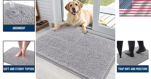 36x24 Absorbent Chenille Dog Mat - Washable, Quick Dry, Non-Slip Entryway Rug