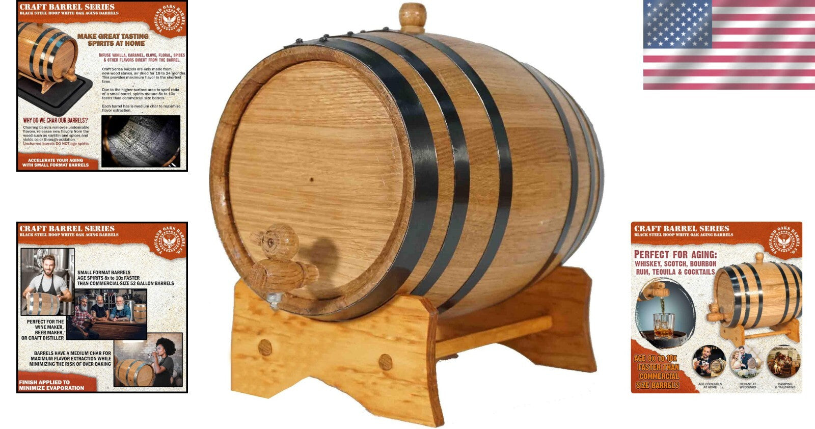 Compact 1 Gallon Oak Barrel for Aging Whiskey & Cocktails with Stand & Spigot
