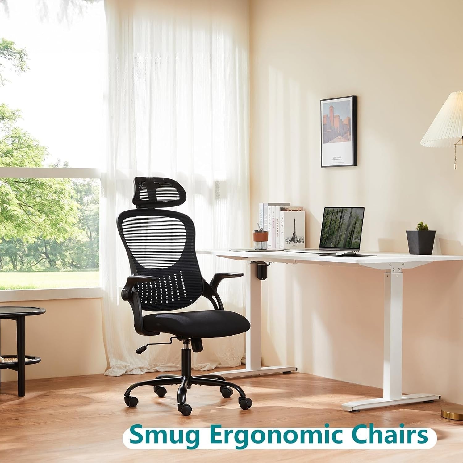 Ergonomic High-Back Office Chair with Lumbar Support and Flip-Up Armrests, Black