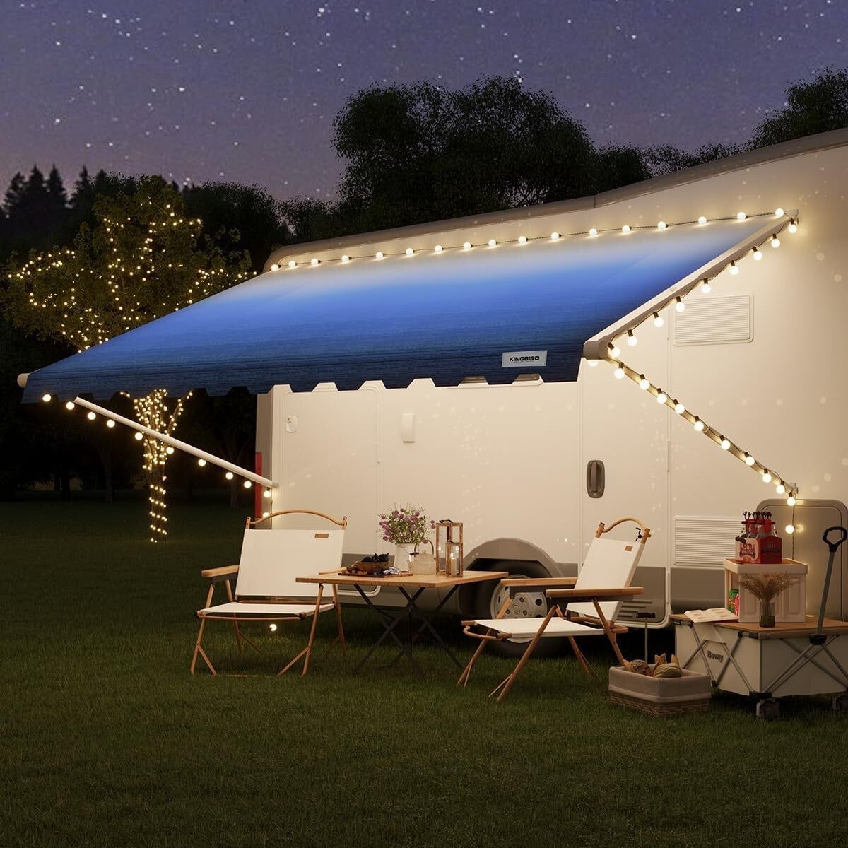 Durable Vinyl Awning Canopy - 14' Blue Fade Replacement for Trailers & Campers