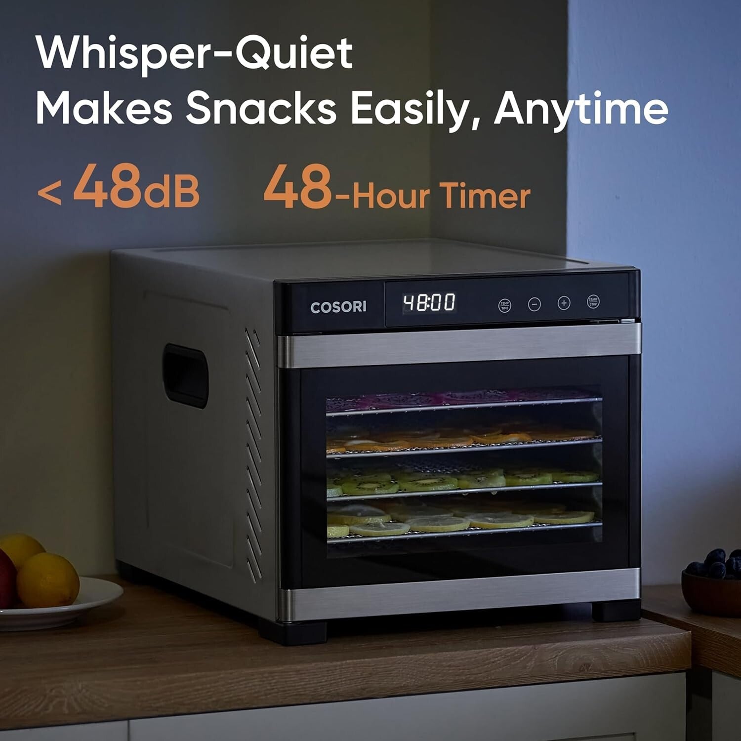 Large Food Dehydrator with 6 Stainless Steel Trays - 600W Power & 6.5 ft Space