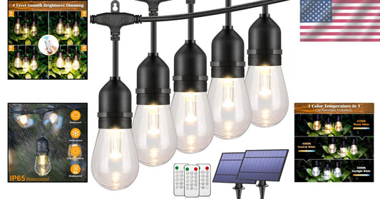 48FT Waterproof Solar String Lights - Shatterproof LED Bulbs for All Occasions