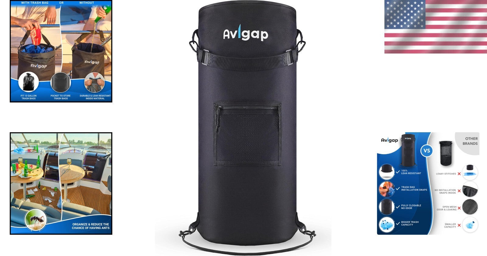 Portable 10-13 Gal Boat Trash Can - Leak Resistant with Easy Storage Options