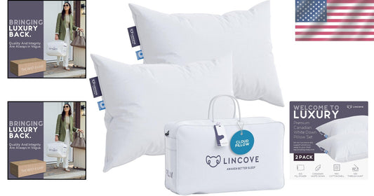Hypoallergenic Luxury Down Pillows - 625 Fill Power, Perfect for Travel