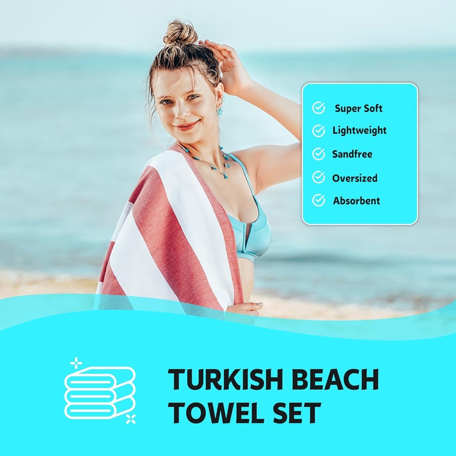 6-Pack of Absorbent Turkish Beach Towels - Oversized Sand-Free, Travel-Friendly