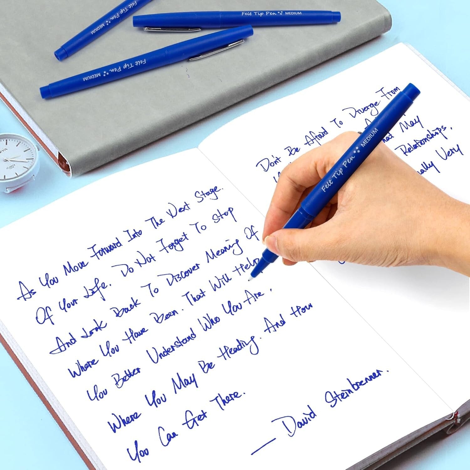 60 Blue Felt Tip Pens - Non-Toxic, Quick-Drying for Classroom & Office