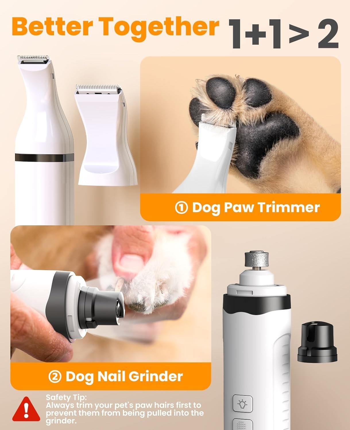 Whisper-Quiet Dog Nail Grinder Kit with 2 LED Lights for Comfortable Grooming
