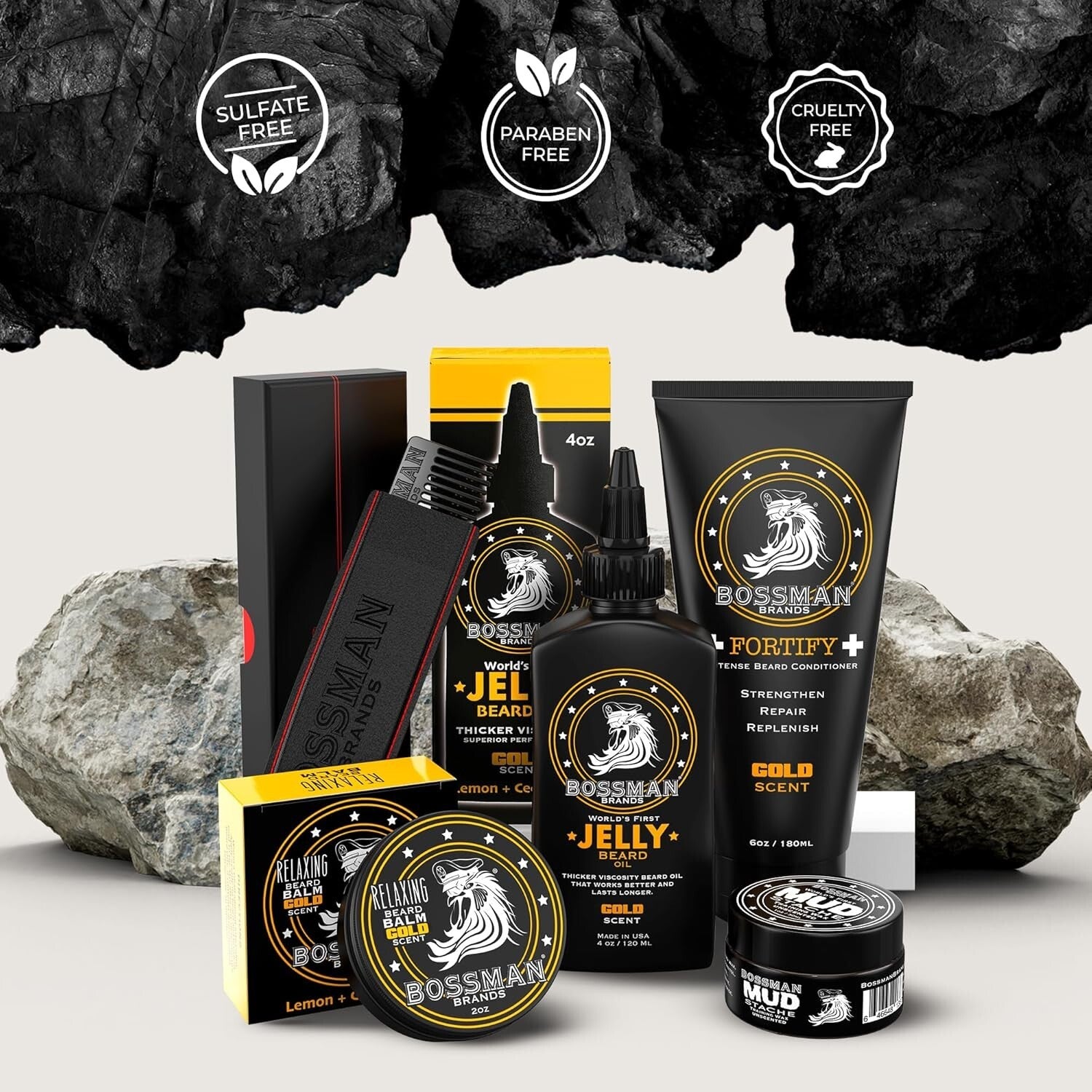 Luxury 5-Piece Complete Beard Grooming Kit - Gold Scent & Natural Care