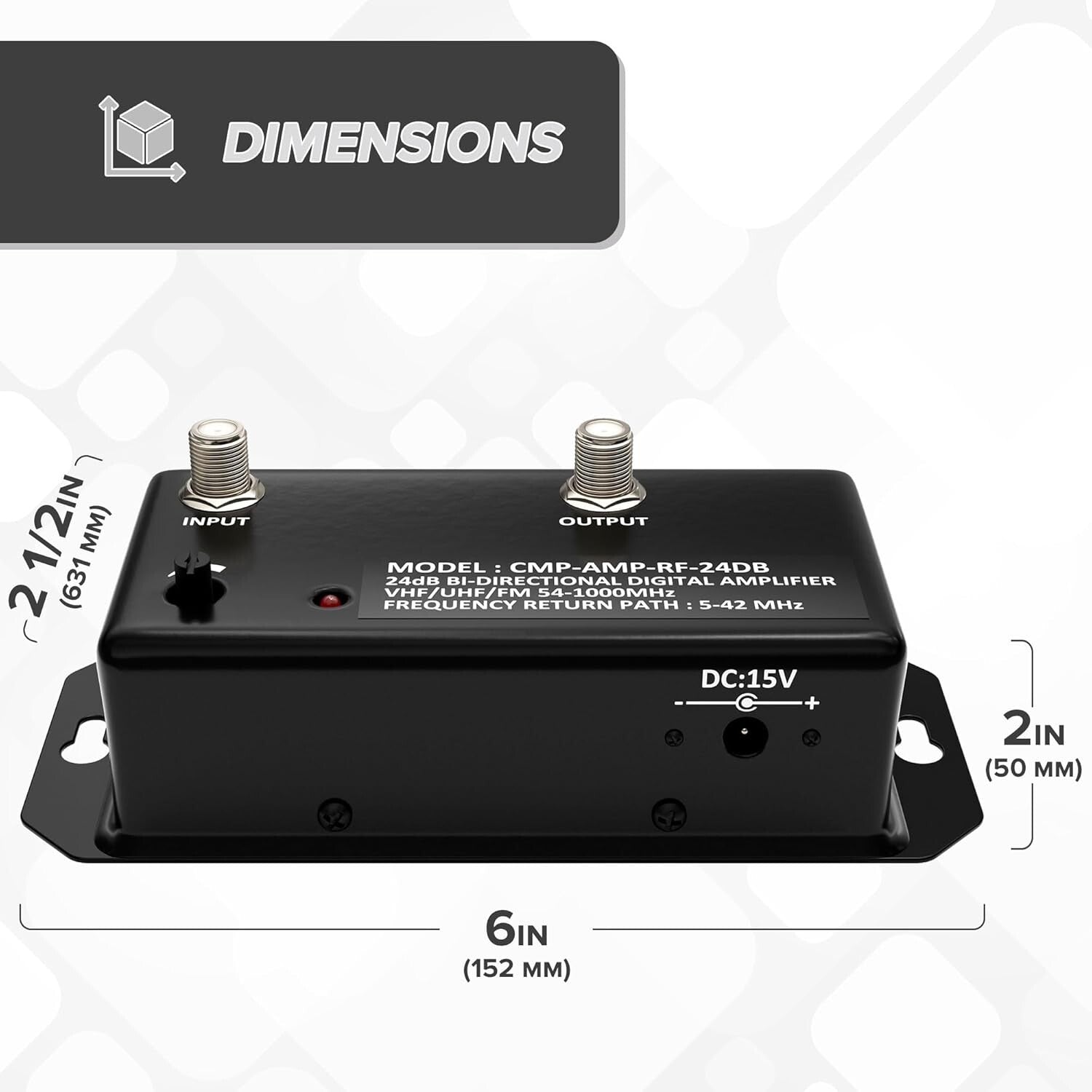 Compact 24 dB TV Signal Amplifier with Heavy Duty Metal Housing - Versatile Use