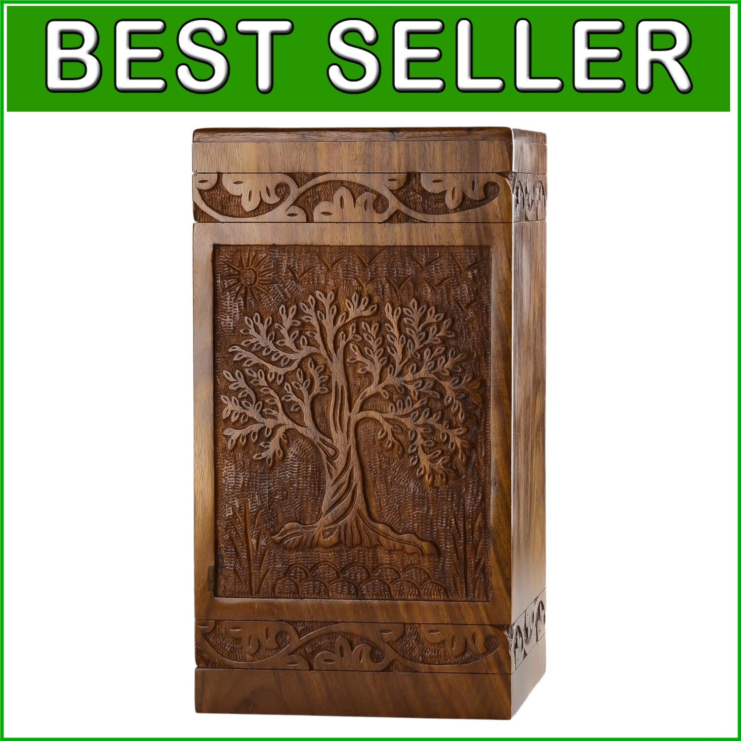 Rosewood Cremation Urn for Adult Ashes, 250 Cu In Capacity - Beautiful Tribute