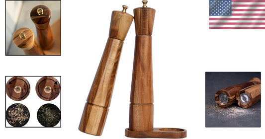 Elegant Acacia Wood Salt and Pepper Grinder Set with Adjustable Ceramic Mill