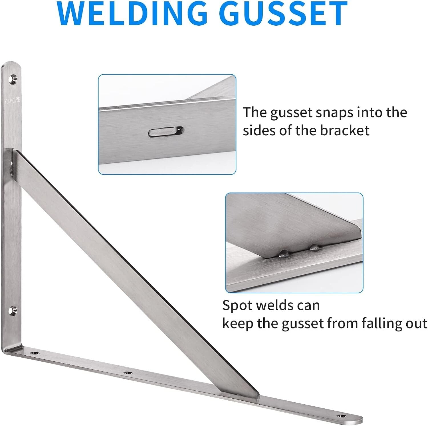 Brushed Finish Heavy-Duty Shelf Support Brackets - 18" Corner L Bracket, 2 Pack