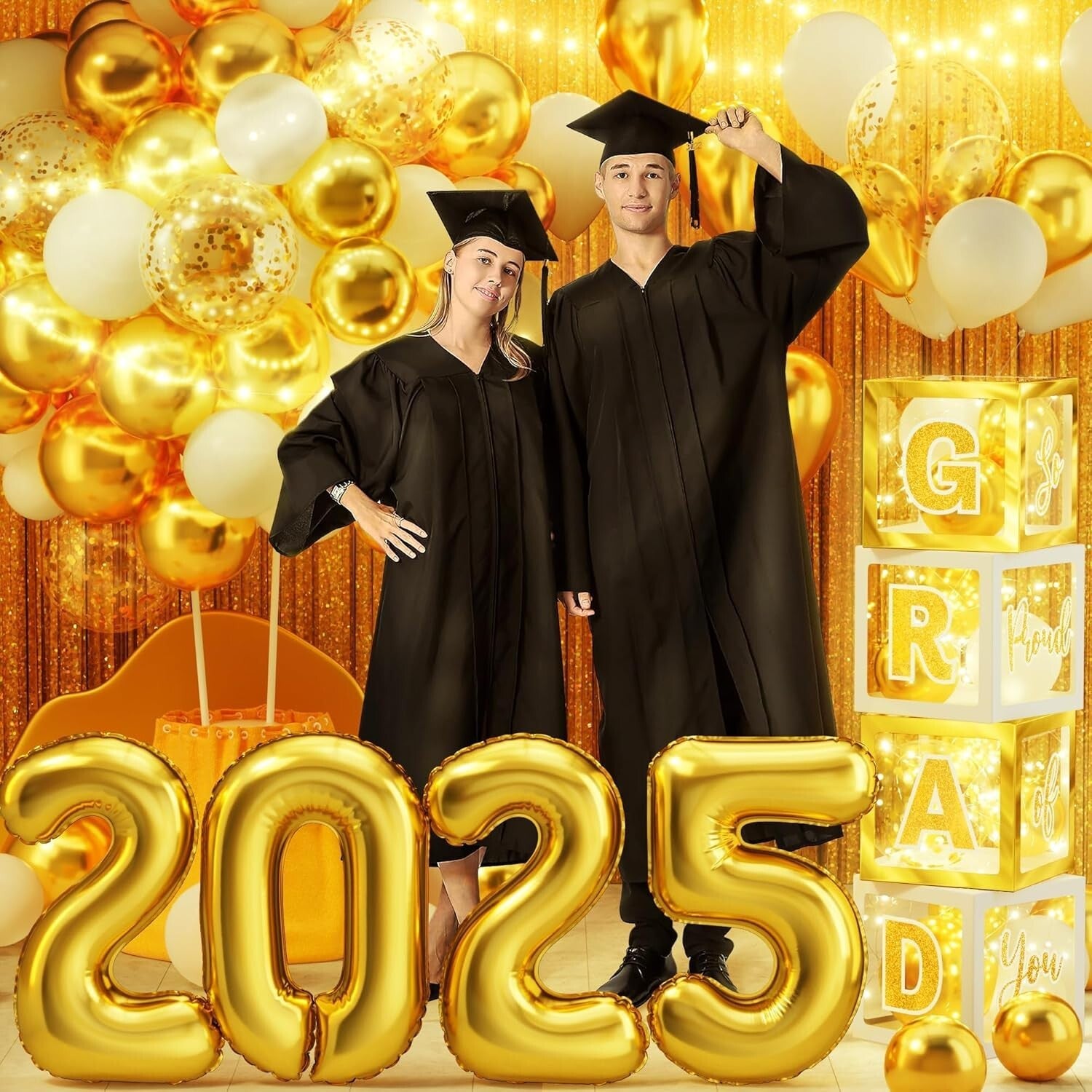 Elegant 86-Piece Graduation Party Decorations Set for Class of 2025 - White Gold