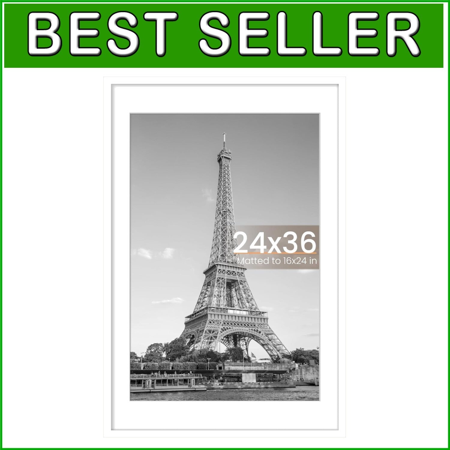 Classic Wall-Mount 24x36 Picture Frame - Durable with Mat for 20x30 Photos
