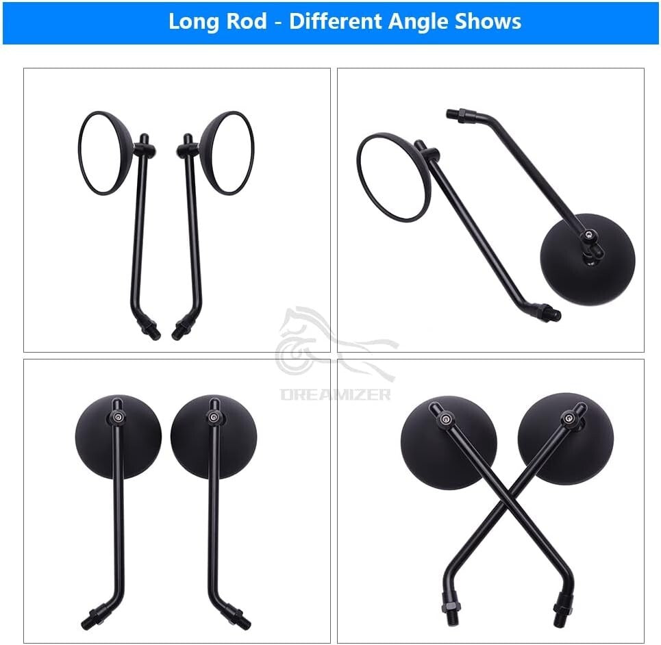 Aluminum 3" Round Mirrors - Black Handlebar Mount for Cruiser & Bobber Bikes