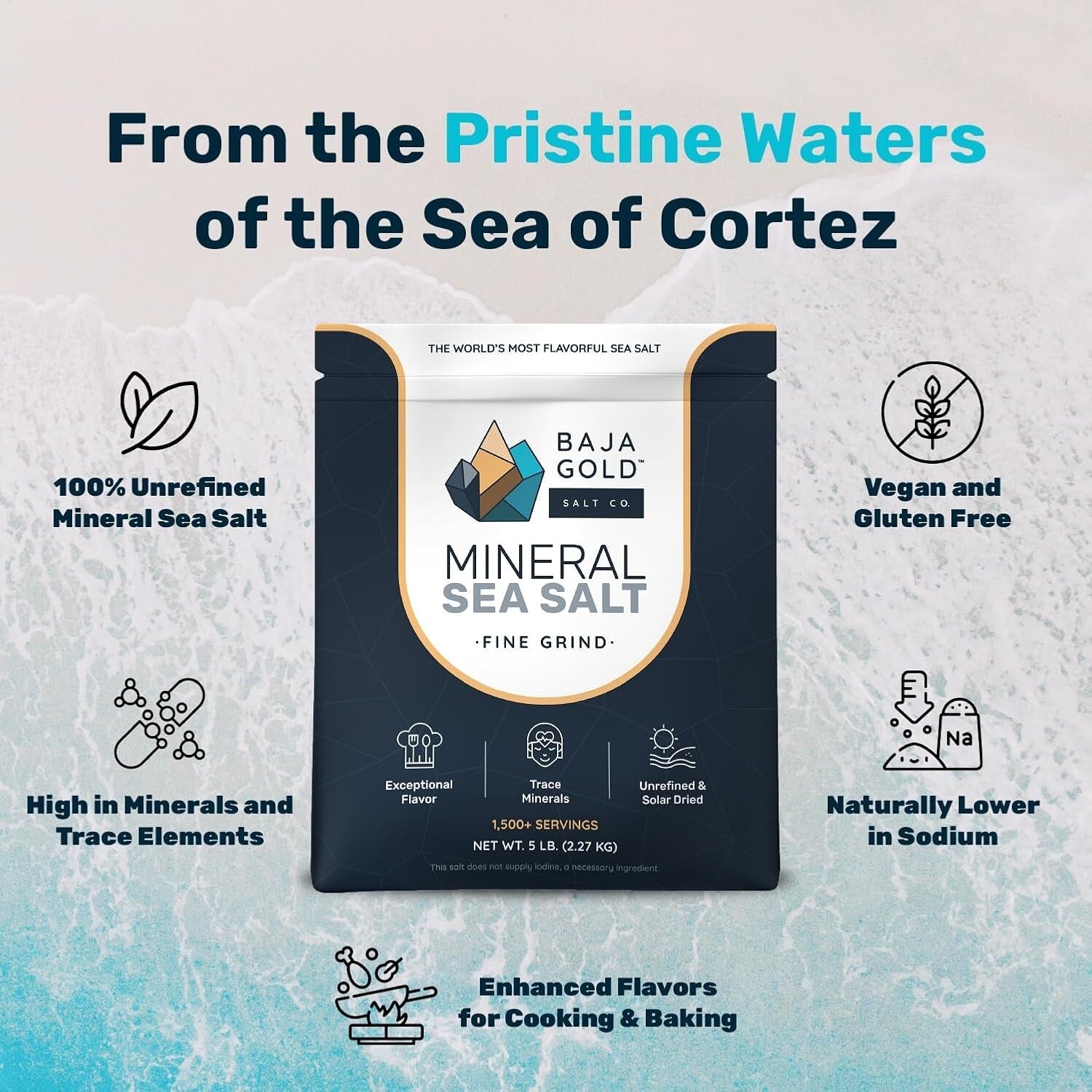 Pure & Natural Mineral Sea Salt - Perfect for Cooking & Finishing Dishes, 5 lb