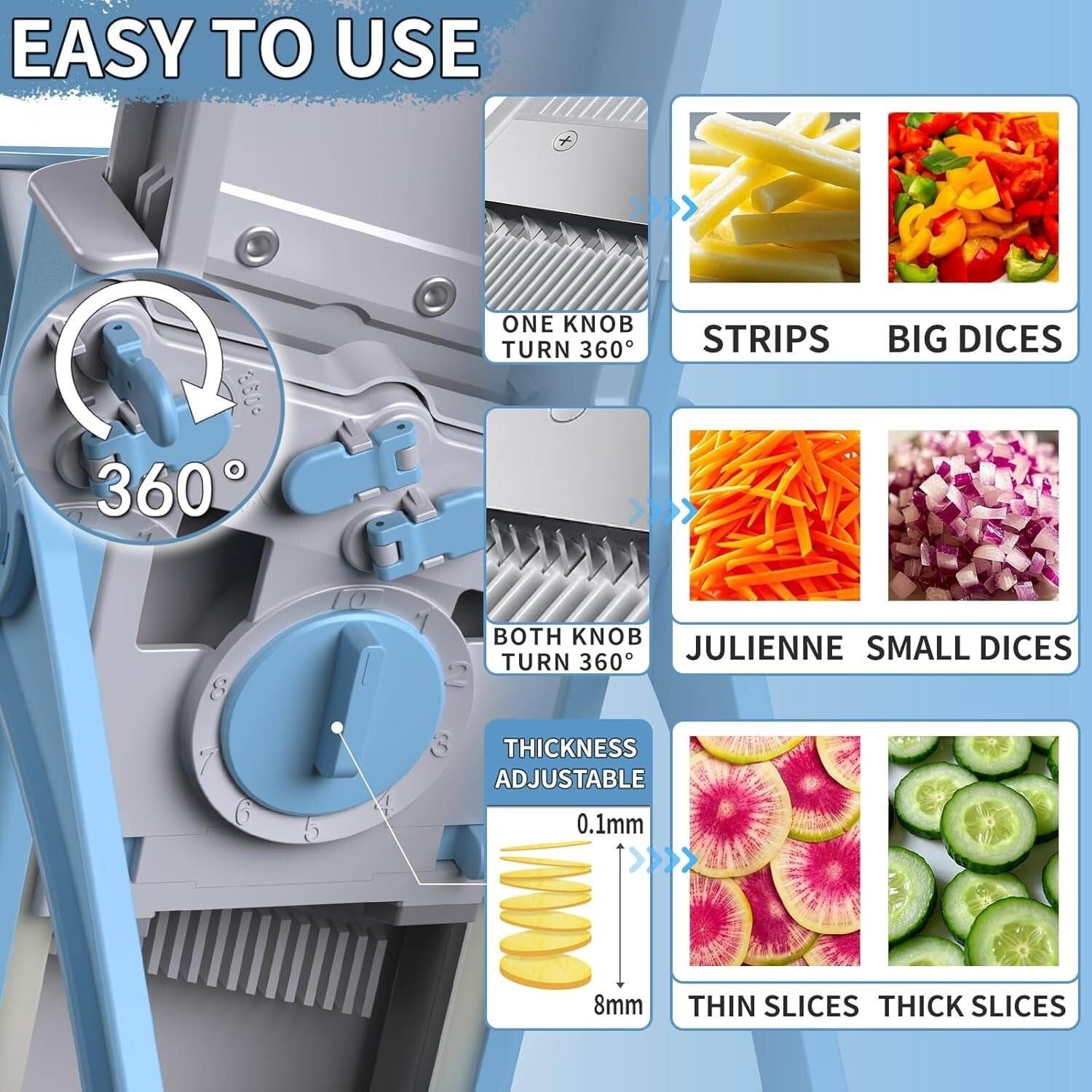 Collapsible Mandoline Slicer with Removable Stainless Steel Blades - Family Size