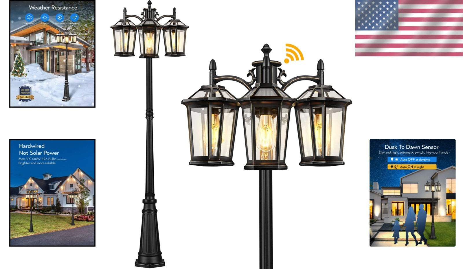 Modern Outdoor Lamp Post Light - 3-Head Waterproof Design with LED Compatibility