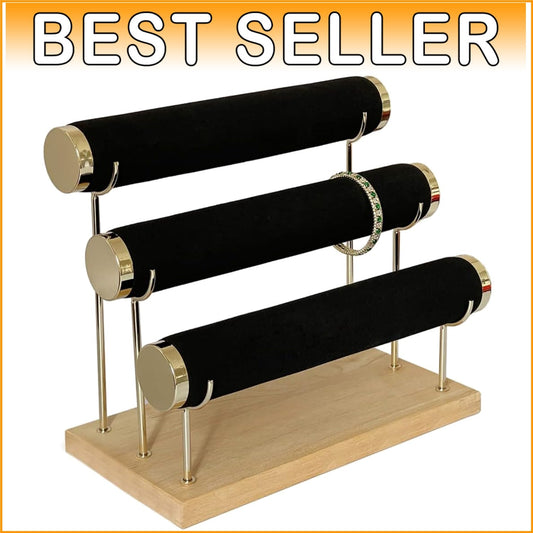 Freestanding 3-Tier Bracelet Holder - Elegant Velvet Stand for All Jewelry