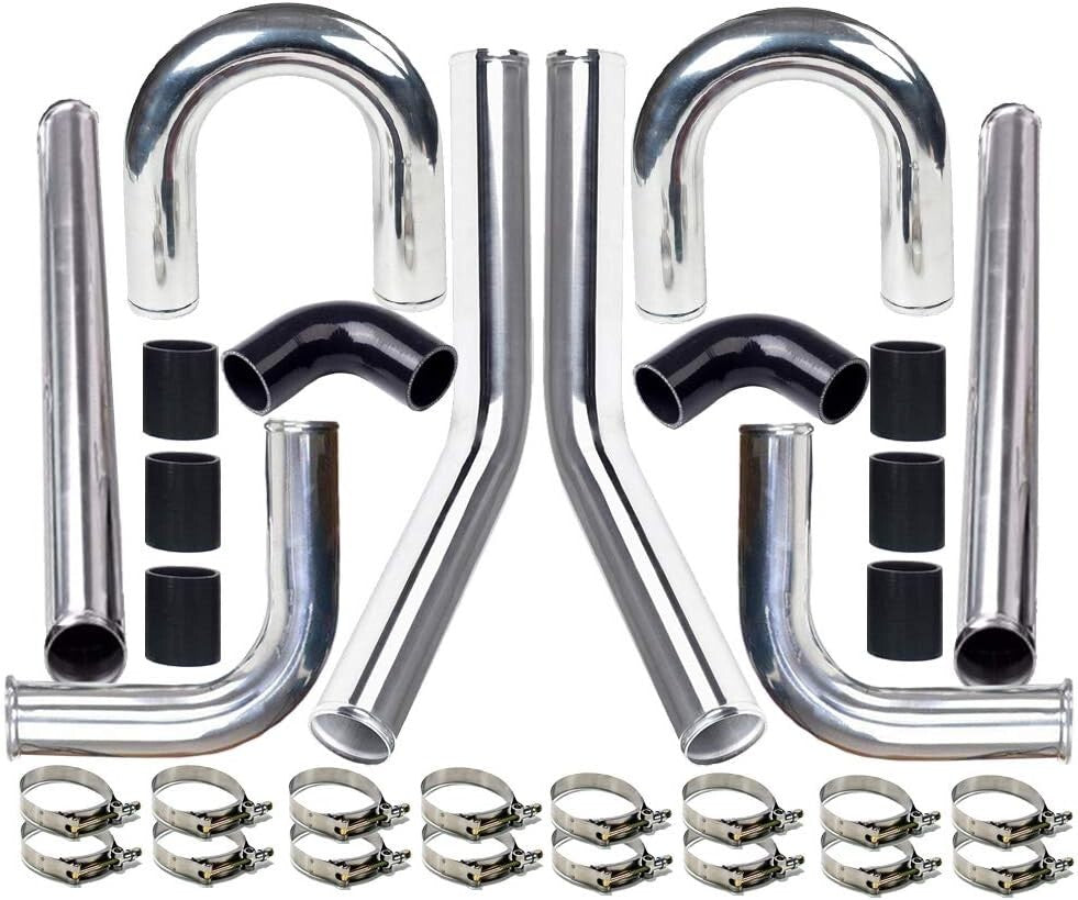 Complete Aluminum Turbo Intercooler Pipe Kit 2.5" with 16 Stainless Steel Clamps
