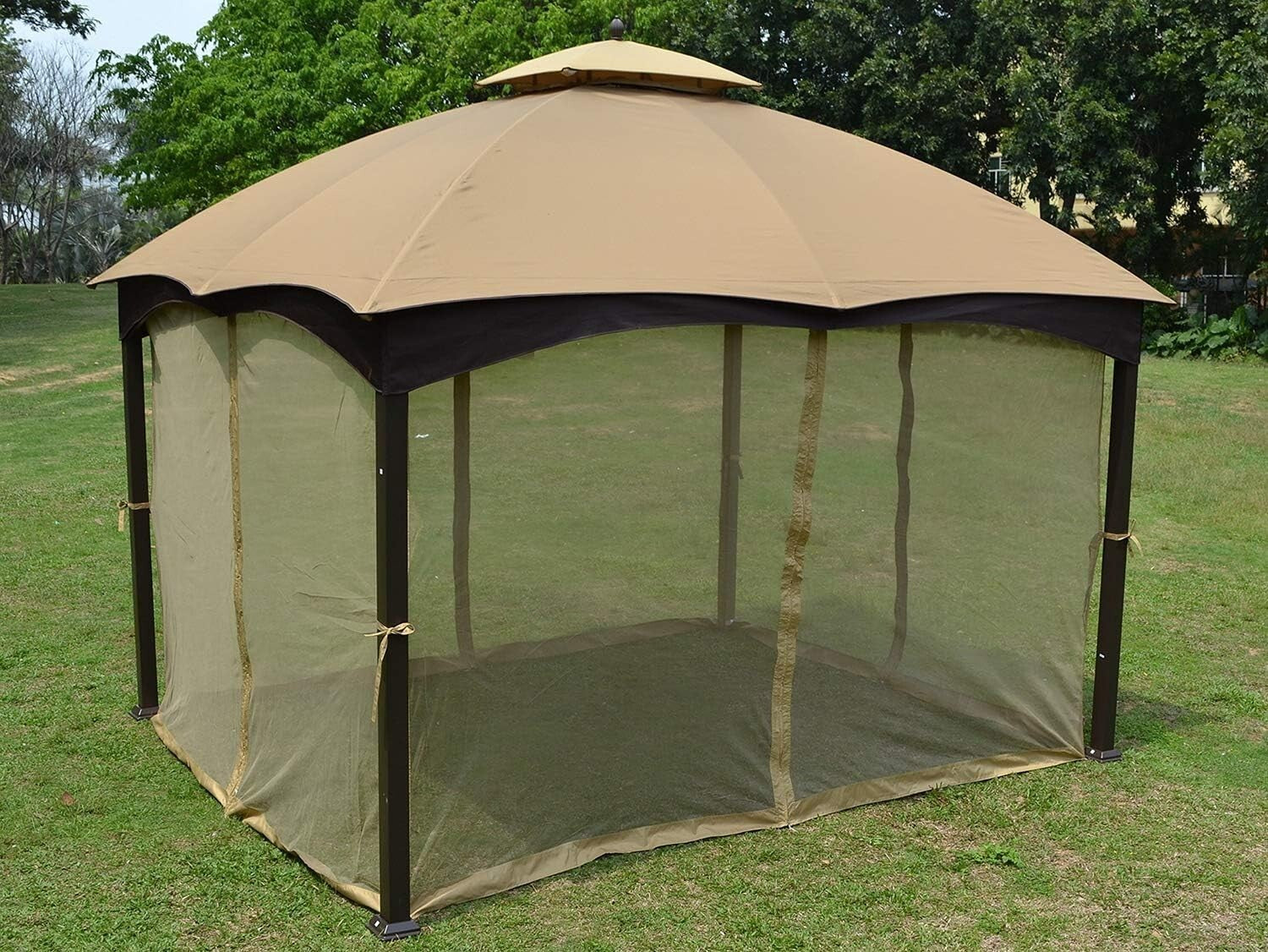 4-Wall Mosquito Netting for 10' x 12' Gazebo - Weather-resistant Beige Fabric