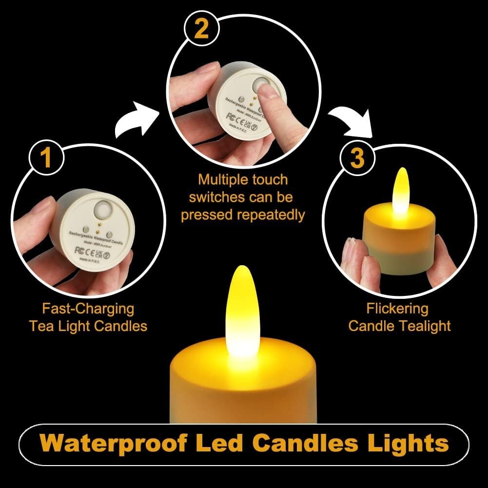 Stylish Yellow Waterproof Rechargeable Tea Lights - Ideal for Home & Party Decor