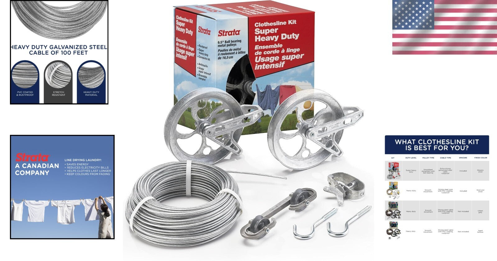 150 Feet Heavy-Duty PVC Coated Clothesline Kit - Complete with Pulleys and Hooks