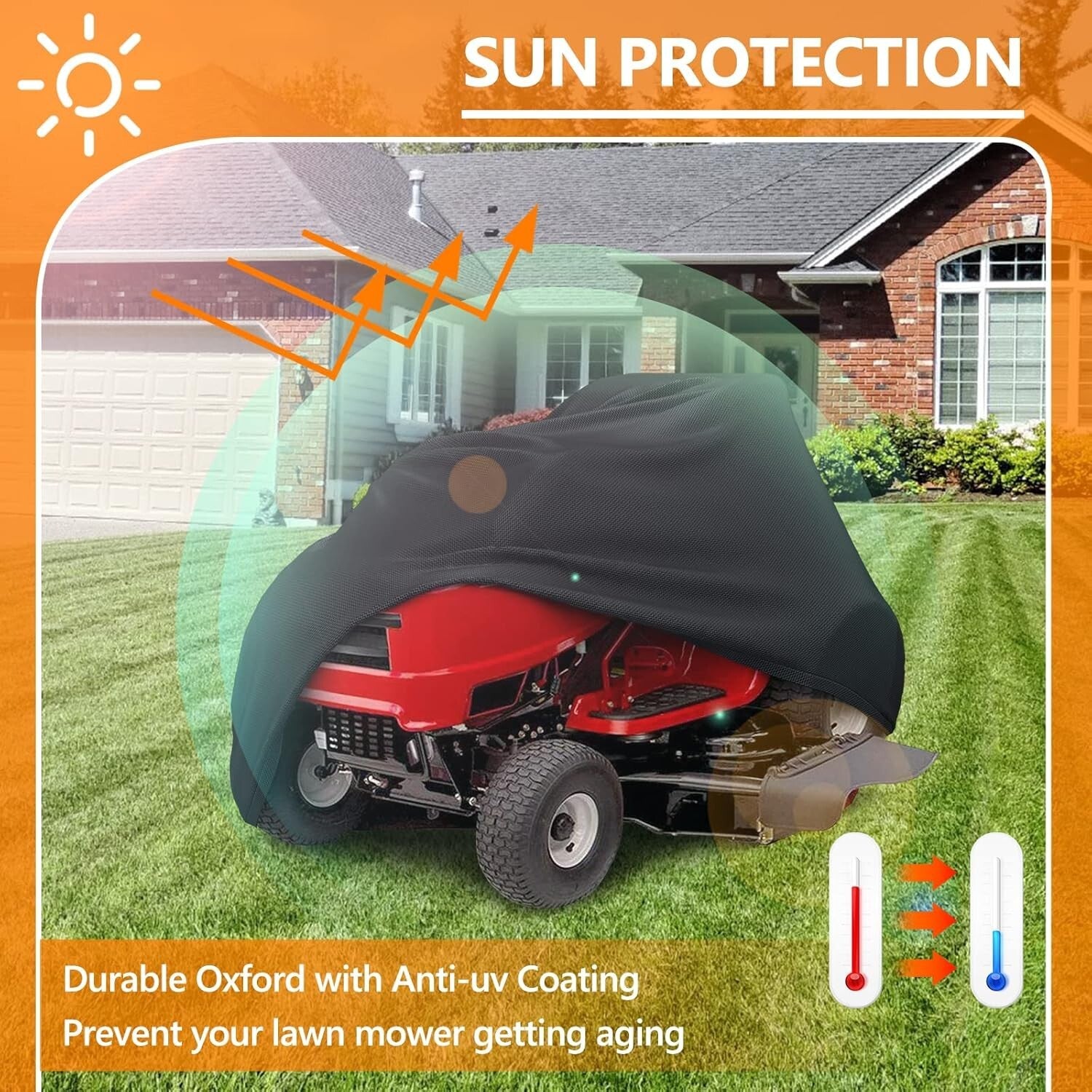 Durable 500D Oxford Fabric Lawn Mower Cover with UV Protection & Drawstring Fit