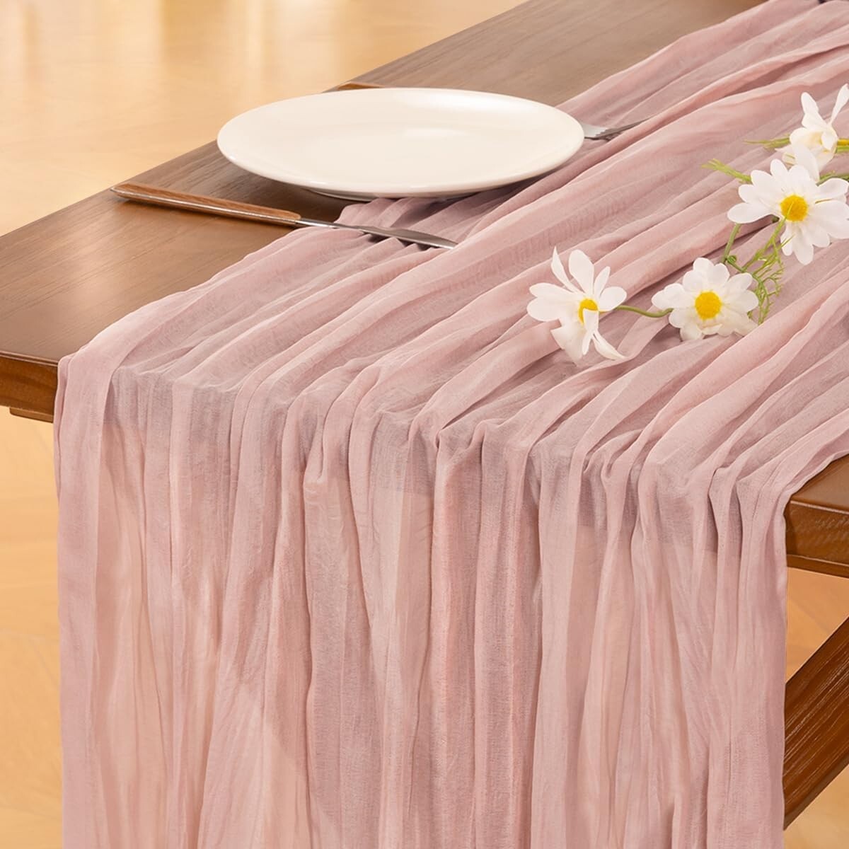 Versatile 10FT Dusty Pink Cheesecloth Table Runner for Celebrations & Decor