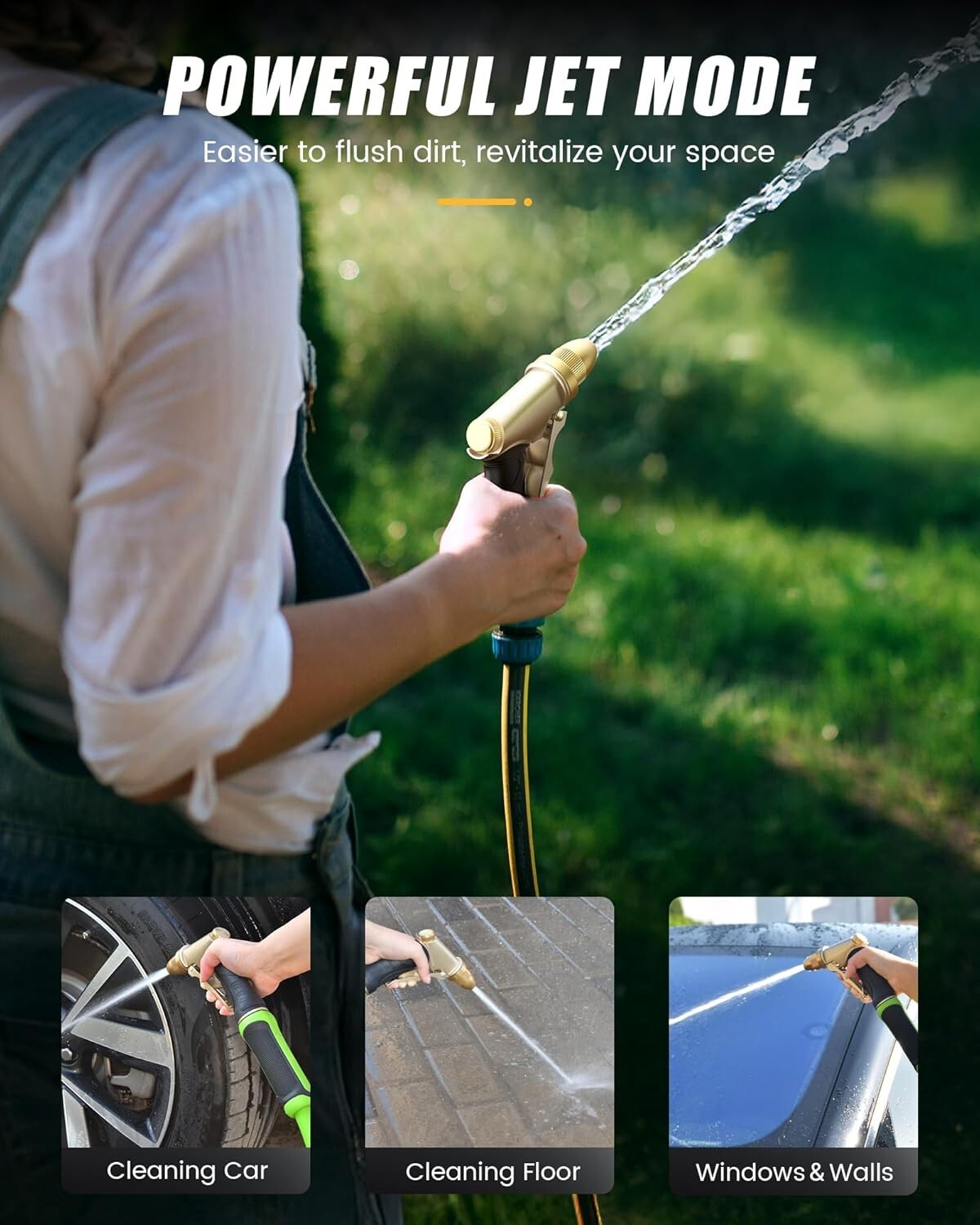 Durable Brass Garden Hose Nozzle - Adjustable Patterns for Cleaning & Watering