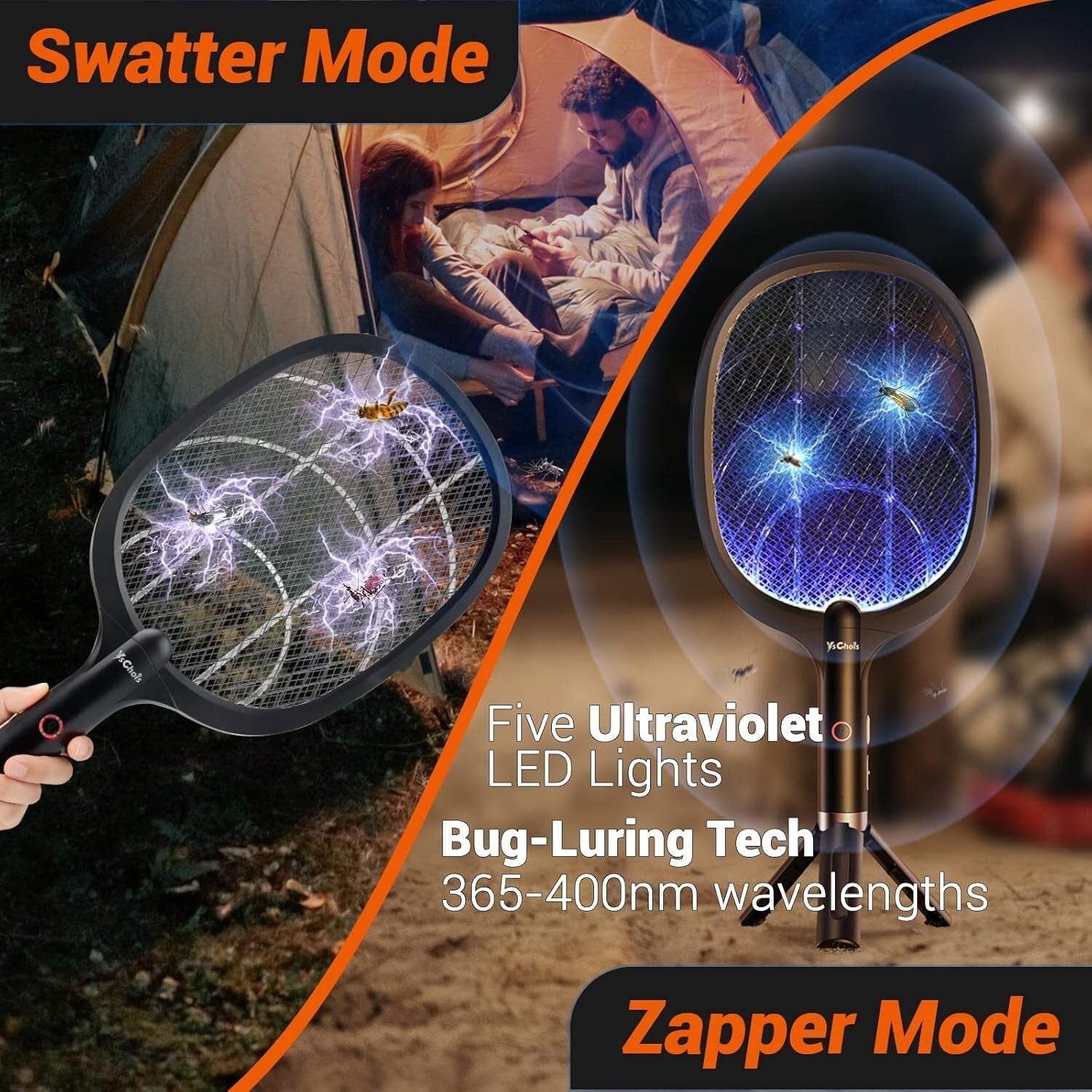 Portable 2-in-1 Electric Fly Zapper Racket - Rechargeable & UV Lights Included