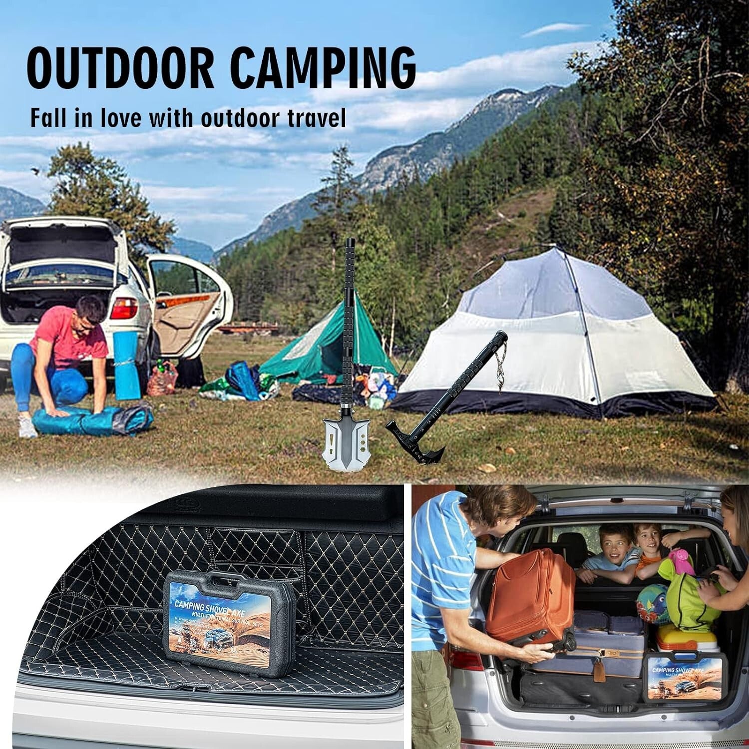 Durable High Carbon Steel Folding Survival Shovel & Axe Combo - Lightweight Gear