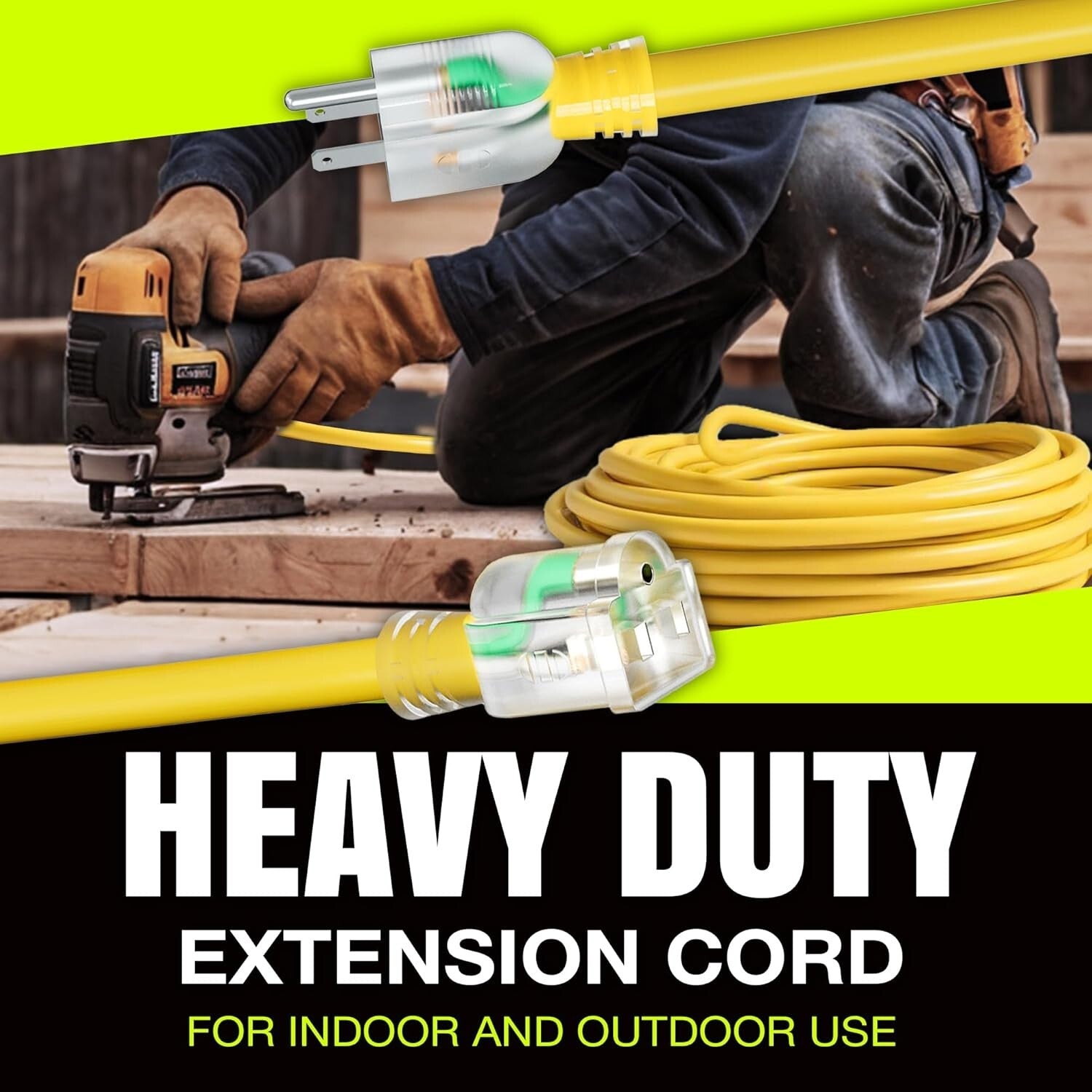 75ft Heavy Duty Extension Cord - Waterproof, Cold-Resistant 14/3 SJTW Power Cord