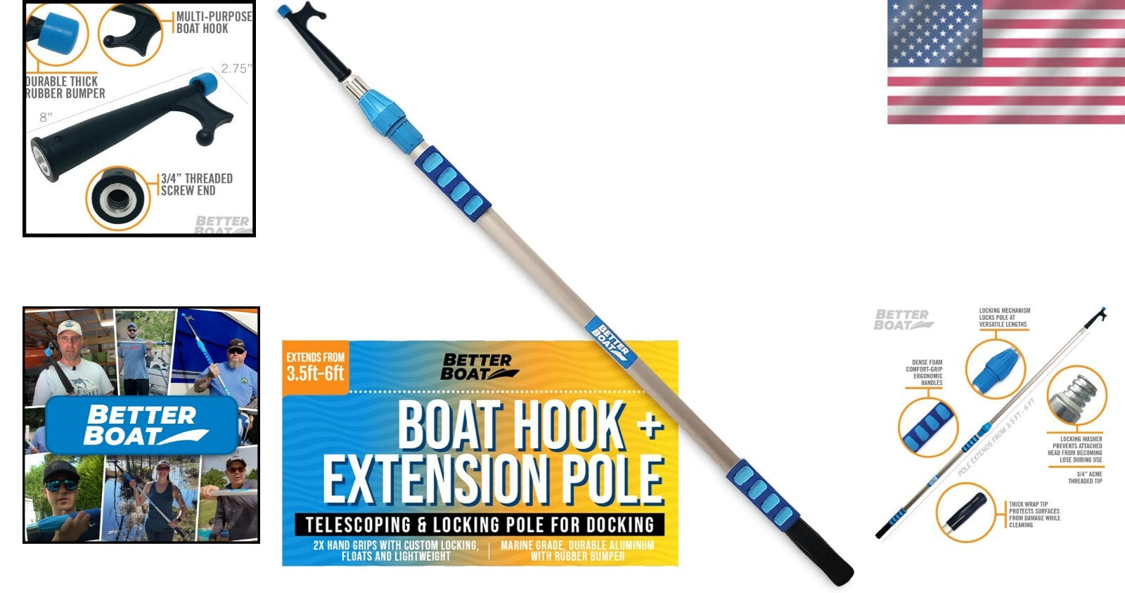 Versatile Marine Docking Stick with Rubber Bumper - Telescoping Pole Included