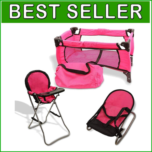 Charming 3-in-1 Baby Doll Toy Set - High Chair, Crib & Bouncer for 18-Inch Dolls
