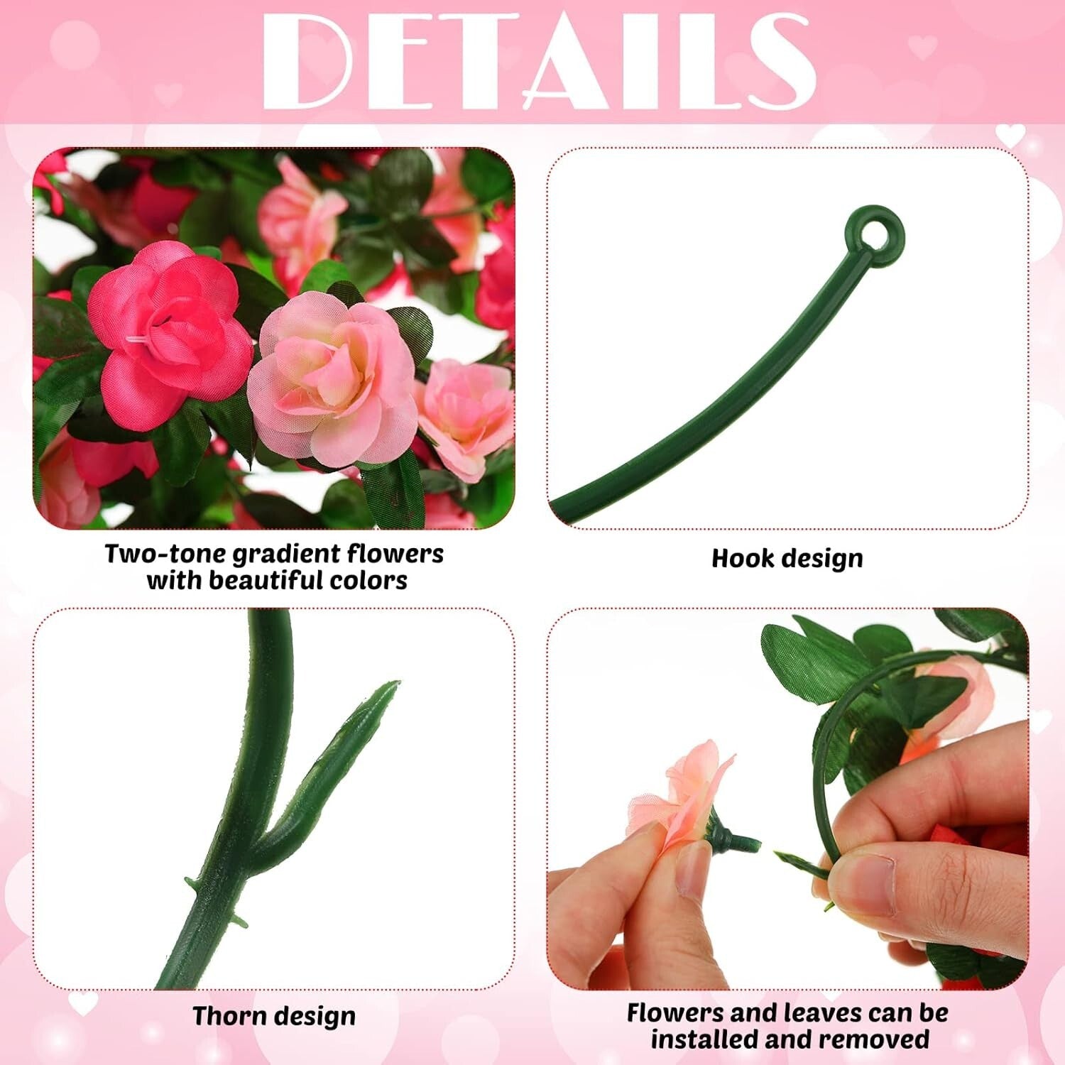 Vivid 12 Pcs Flower Vine Garland - 100 ft Silk Rose Decor for Any Occasion