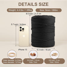 Load image into Gallery viewer, Versatile 5mm Twisted Black Cotton Rope - 328 Yards for Crafting and Decor