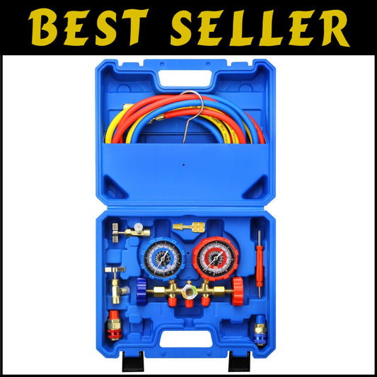 3-Way AC Gauge Set for R134A, R12 & R22 – Essential 5FT Refrigerant Charging Kit