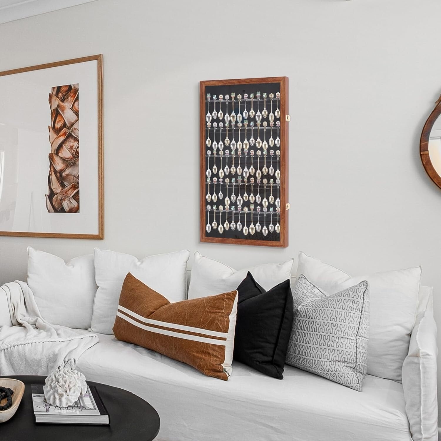 Compact Wall-Mounted Souvenir Spoon Cabinet with Keyed Lock - 60 Spoon Holder