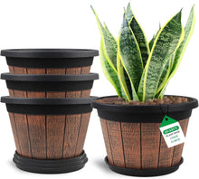 Load image into Gallery viewer, Large 14" Retro Plant Pots for Flower Gardening - Pack of 4 with Drainage Tray