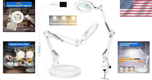 2-in-1 Dimmable LED Magnifying Lamp with Clamp - 3 Color Modes for Crafts