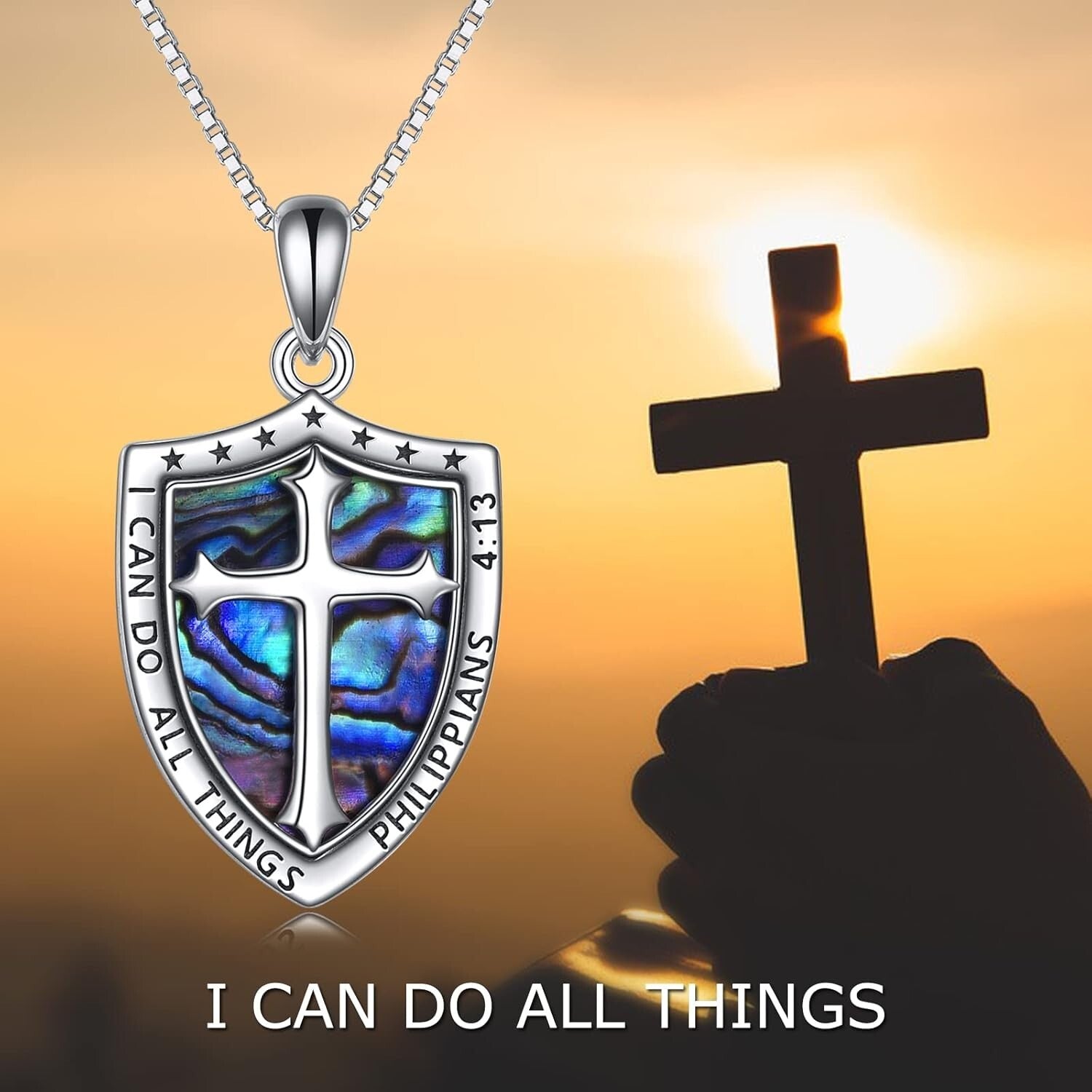 Adjustable Sterling Silver Shield Armor Cross Pendant Necklace for All Occasions