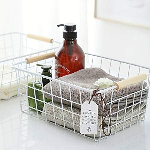 Durable New-White Wire Baskets with Handles - Perfect for Pantry and Closet