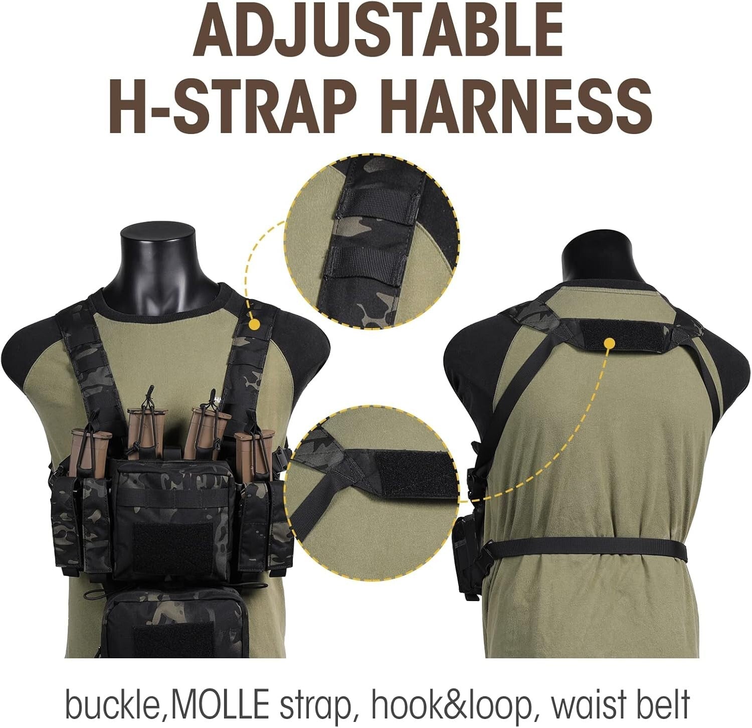 Durable Tactical Chest Rig - Adjustable, Detachable & Lightweight - Black Camo
