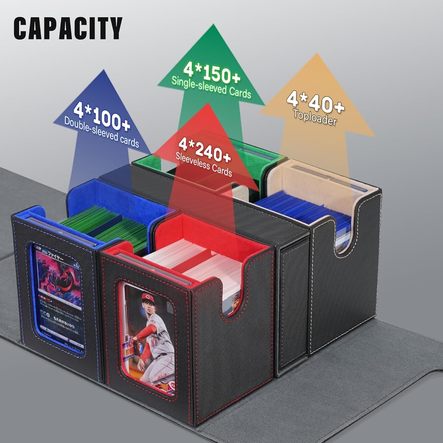 5 in 1 Colorful MTG Card Deck Box with Magnetic Holders & Removable Dice Tray