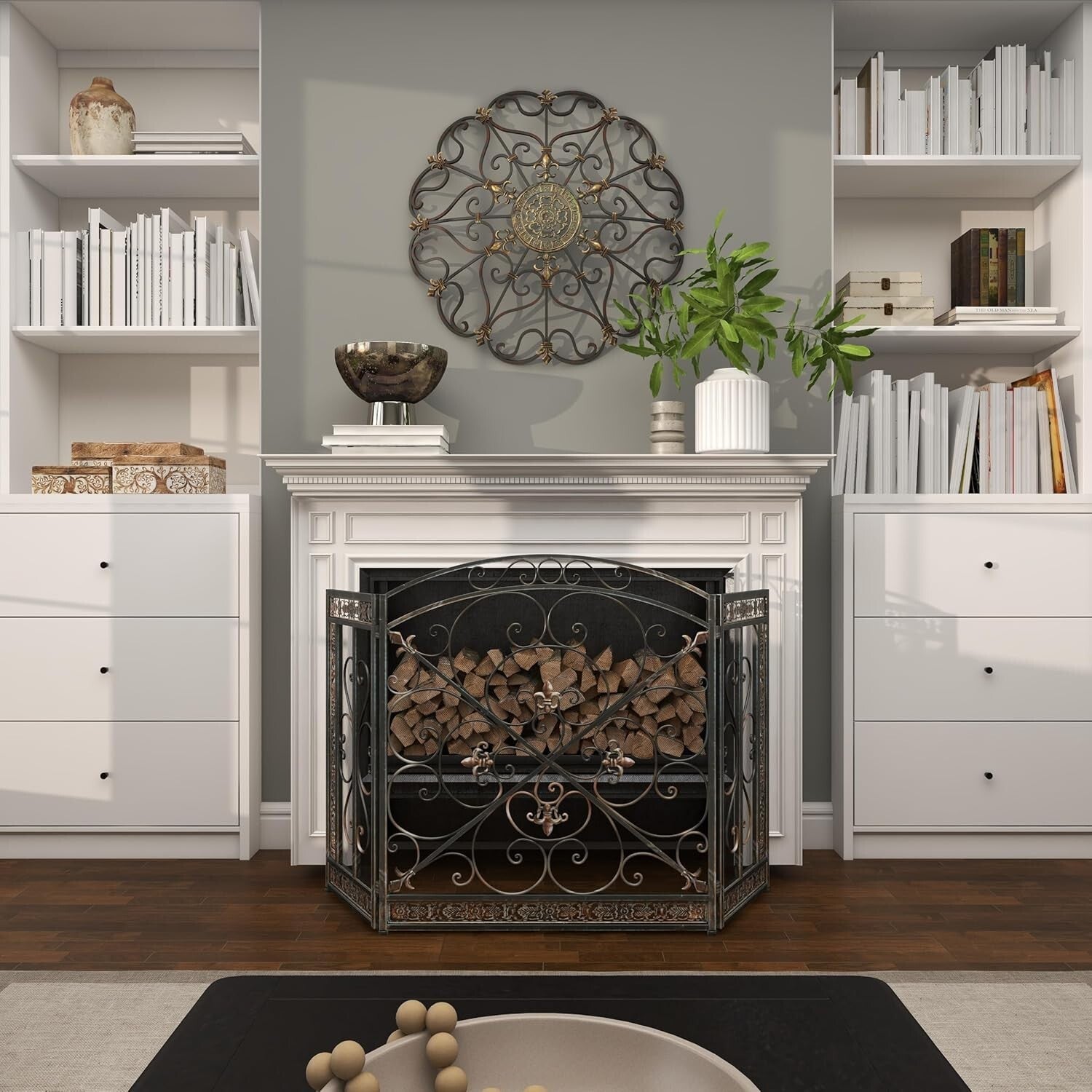 Antique-Inspired Metal Wall Decor - 29" Scroll Design for Living Rooms