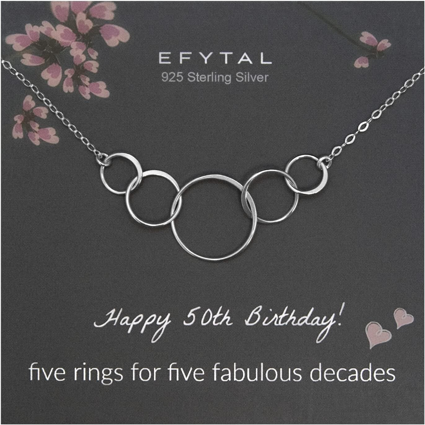 Elegant 50th Birthday Gift: 925 Sterling Silver 5 Circle Necklace for Her