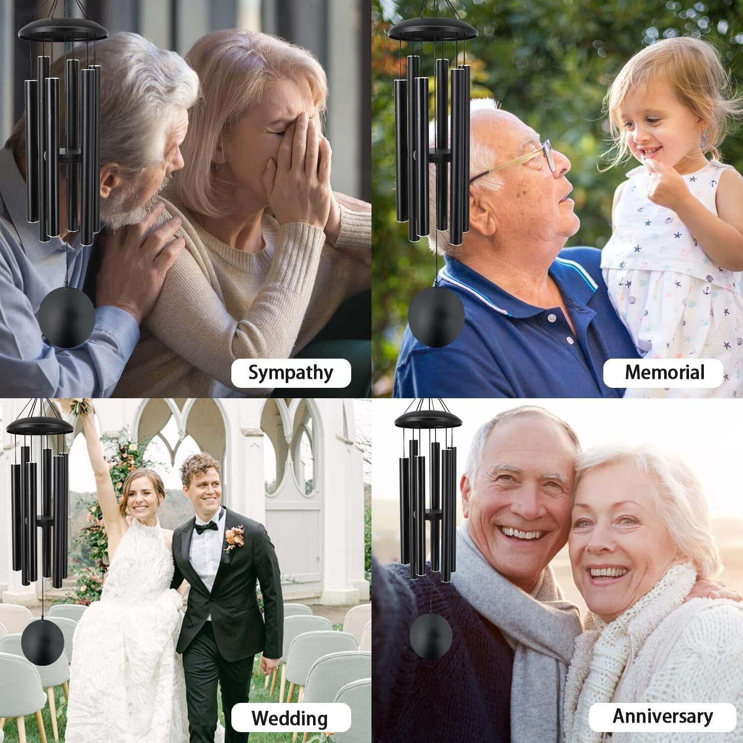 Hand-Tuned 36'' Wind Chimes with 6 Tubes - Perfect for Garden and Memorial Gifts