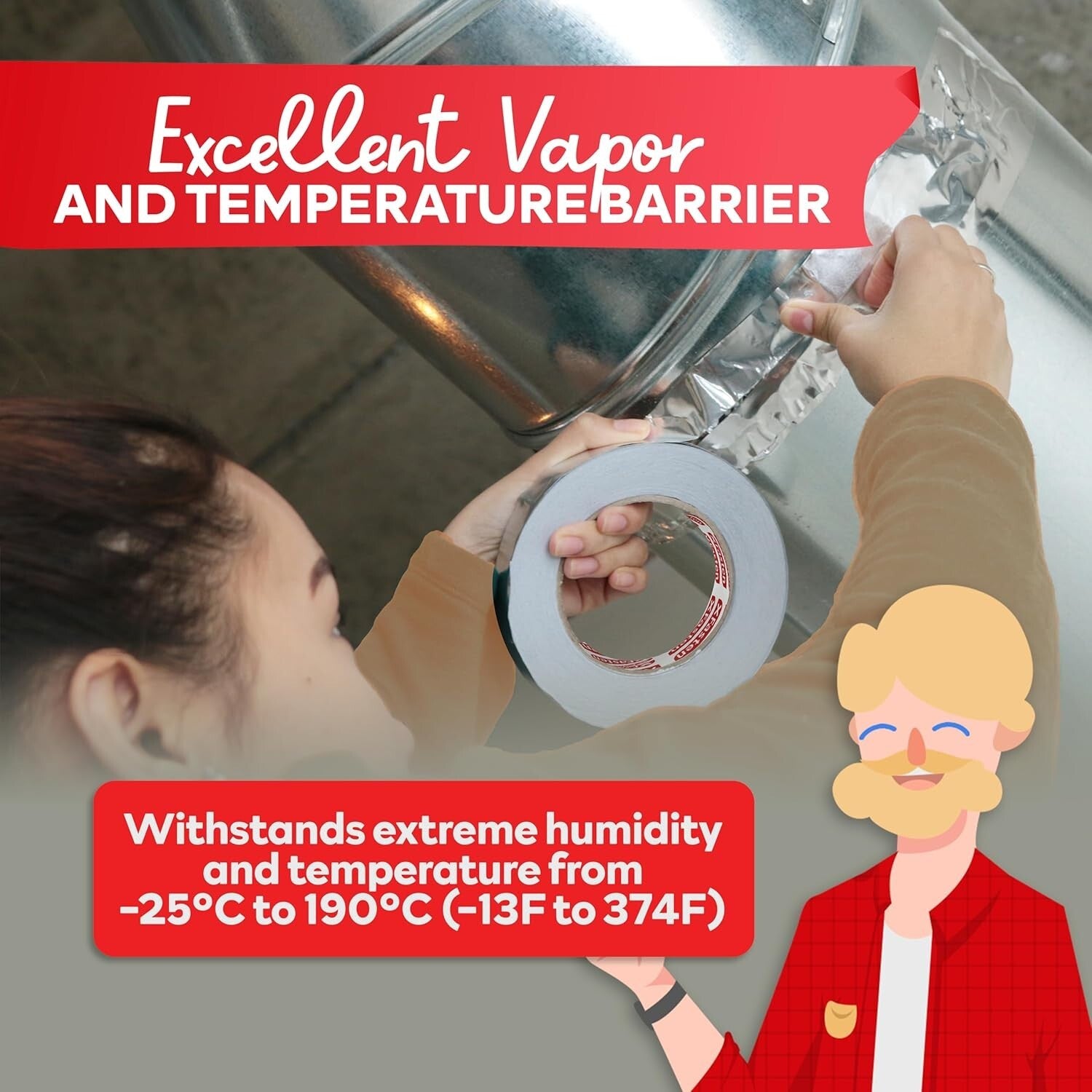 Durable 1980 Feet Aluminum Duct Tape - Heavy-Duty, Moisture & Heat Resistant